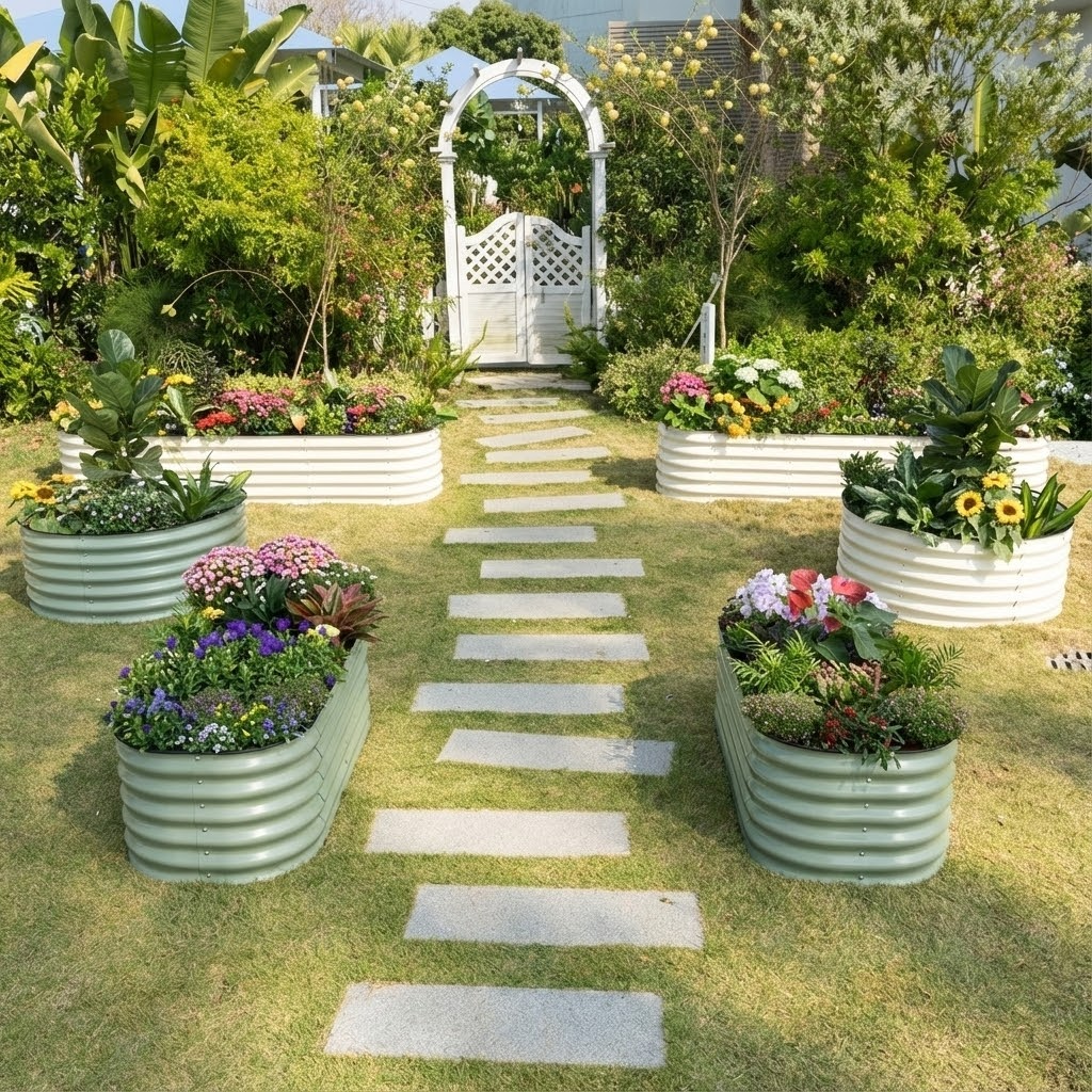 Kompaktes Hochbeet-Modul aus Metall